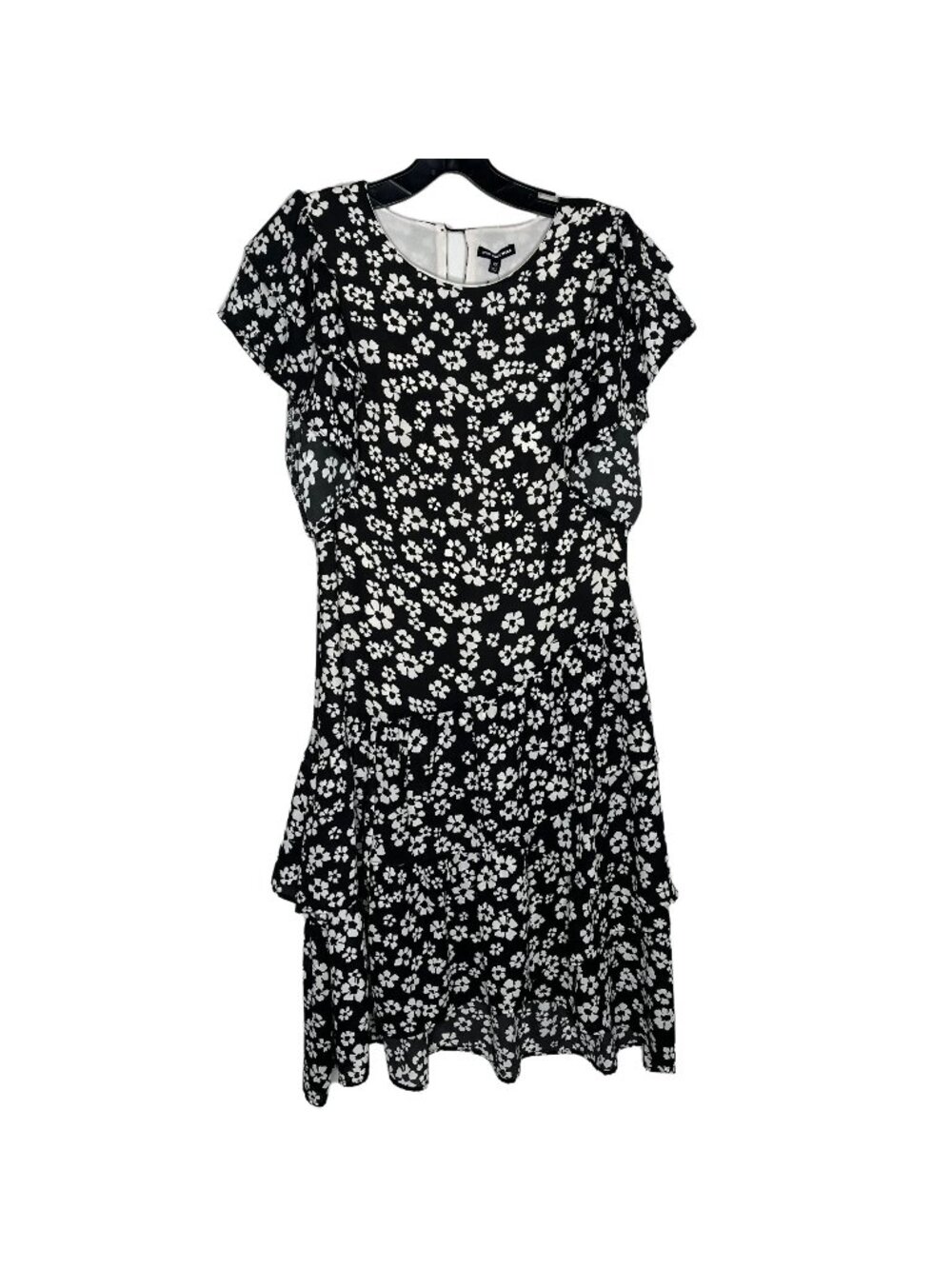 Who What Wear Short Sleeve Tiered Dress Ruffle Black Floral Print Size XS